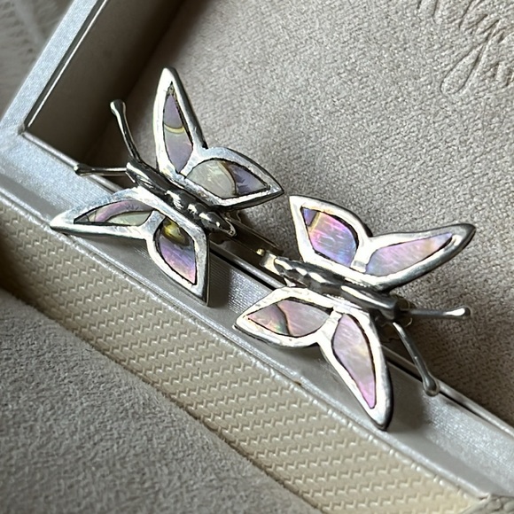 TAXCO Mexico RM Sterling Silver Abalone Inlay Butterfly Screw Back Earrings 925 - Picture 4 of 14